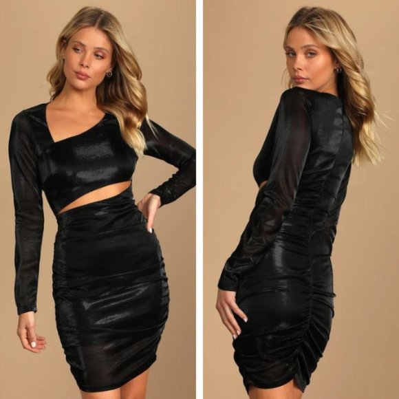 Lulus Dresses & Skirts - NWT Lulu's Night at the Club Black Metallic Cutout Bodycon Mini Dress Black